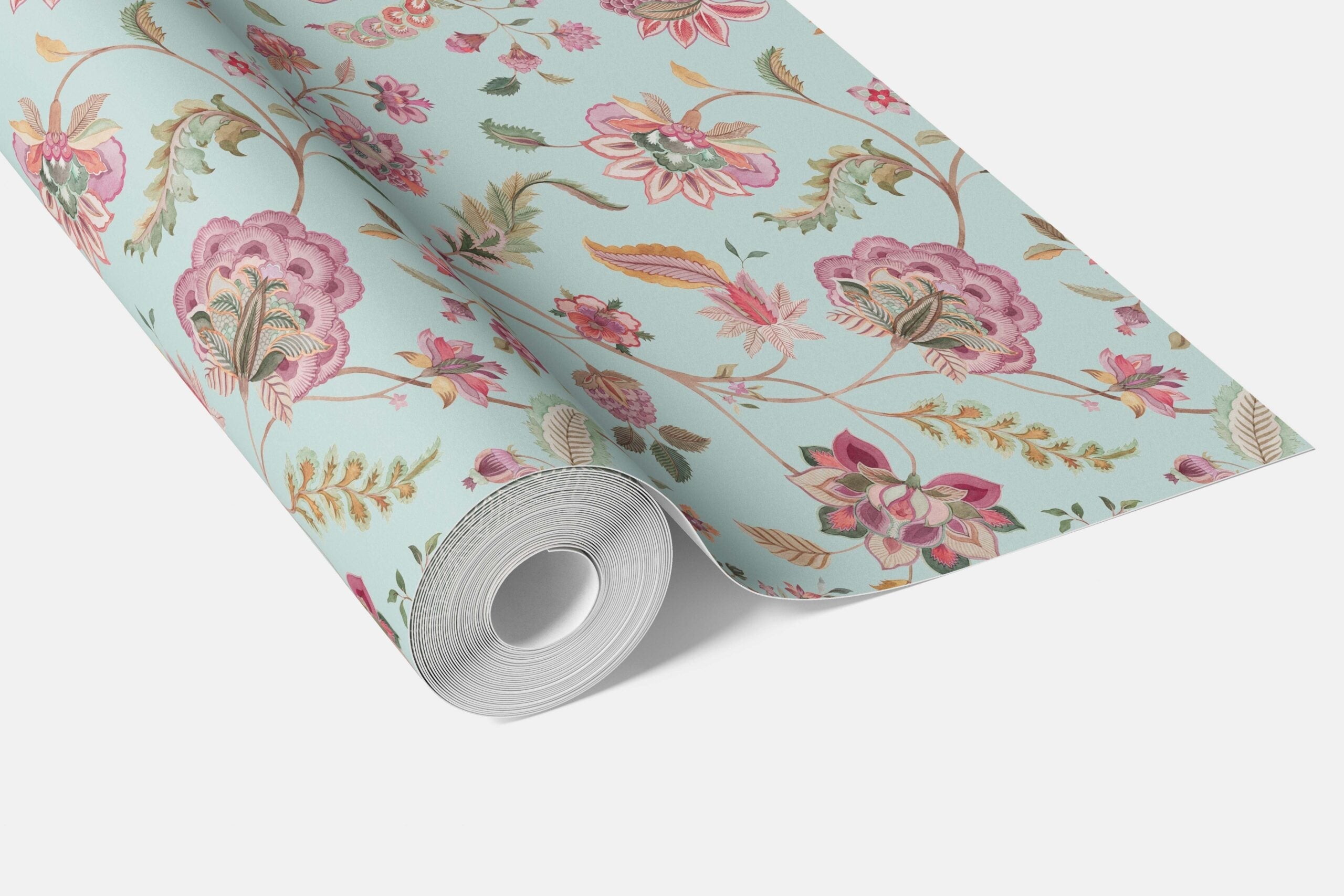 Floral Botanical Patterned Bathroom Wallpaper (Blue/ Pink/ Green)