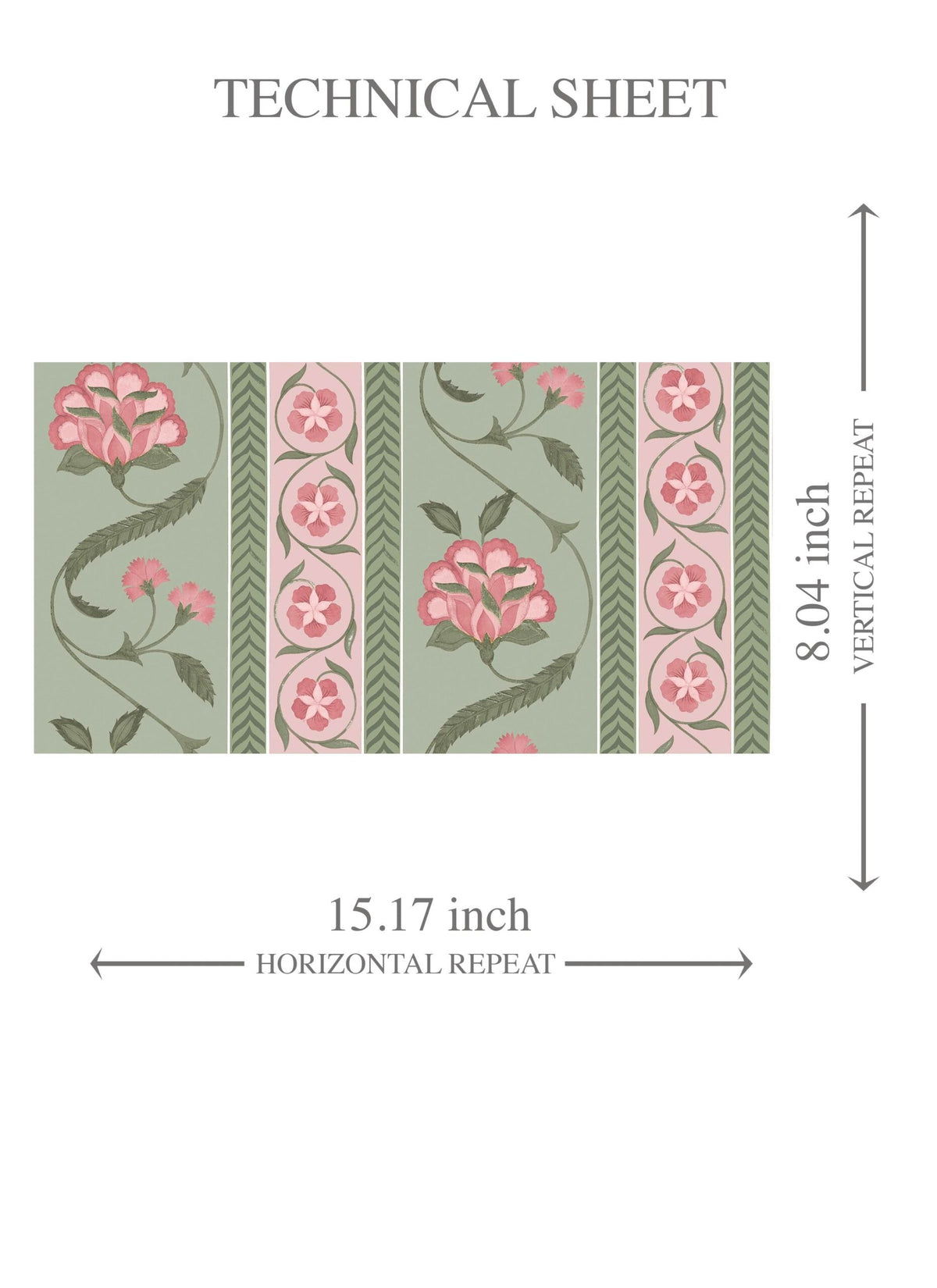 Floral Botanical Striped Kids Room Wallpaper Sample (Green/ Pink)