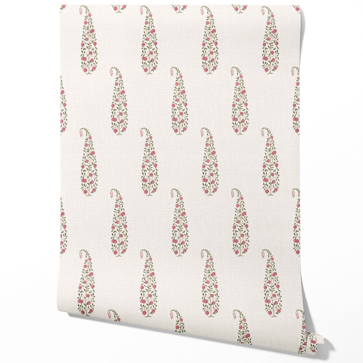 Ethnic/ Vintage-Inspired Floral Paisley Traditional Wallpaper (Pink/ Green/ Off-White)