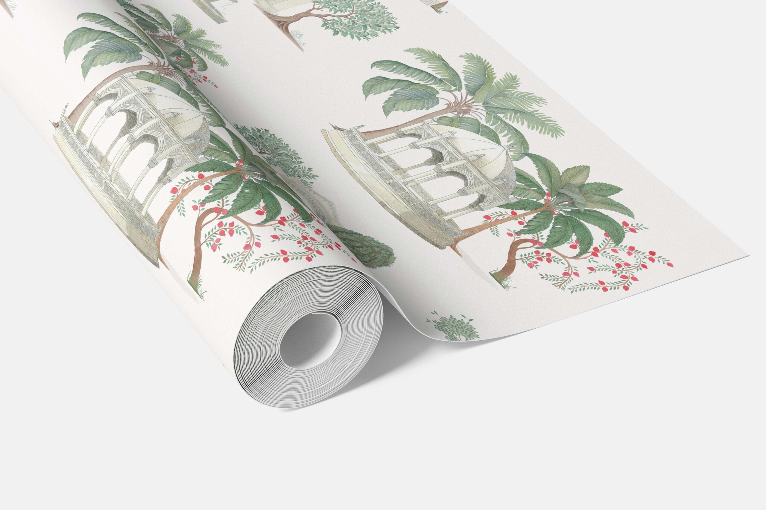 Floral Botanical Patterned Bathroom Wallpaper (Pink/ Red/ Green/ White)