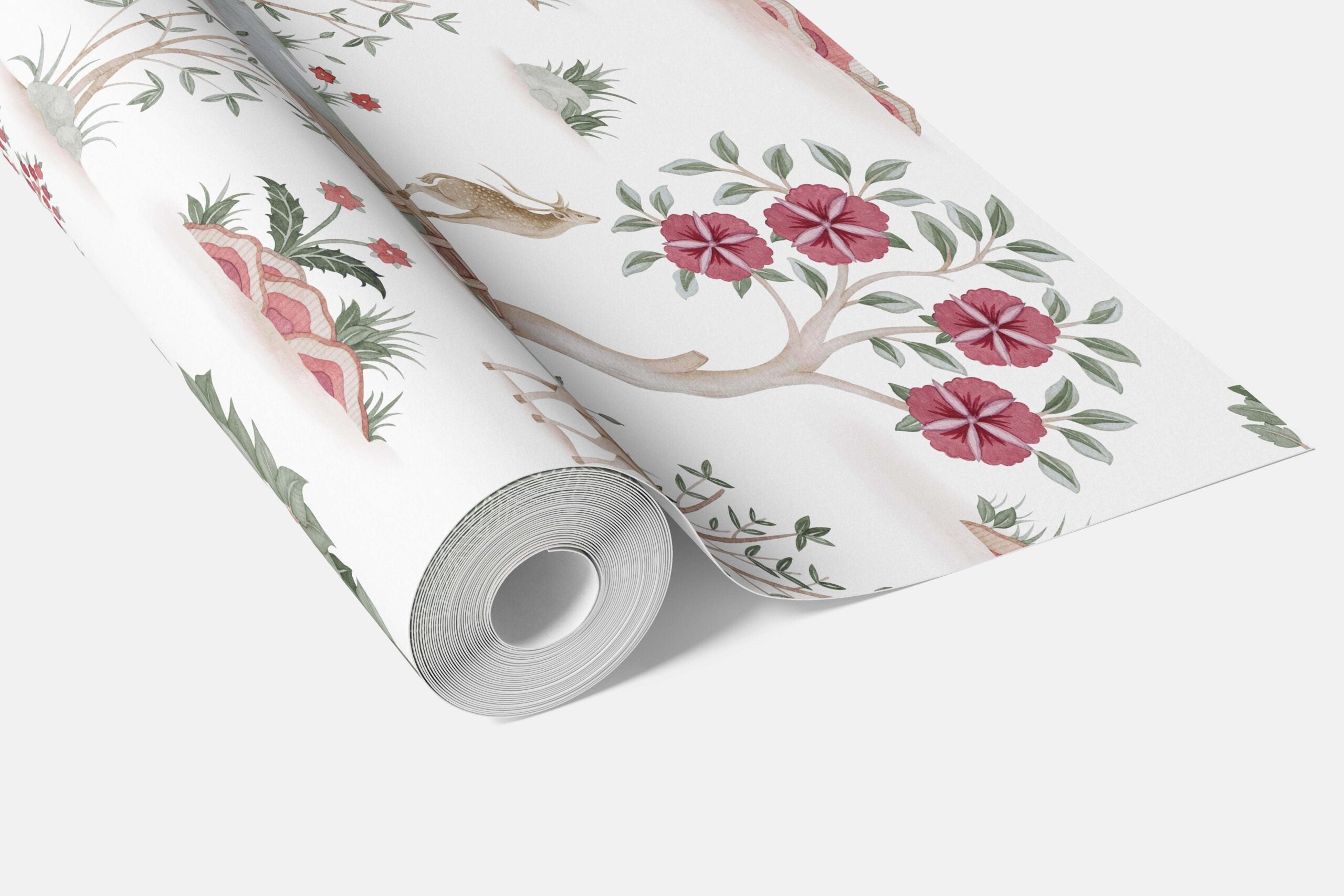 Modern Floral Botanical/ Nature Print Bathroom Wallpaper (White/ Pink/ Red/ Green/ Gray)
