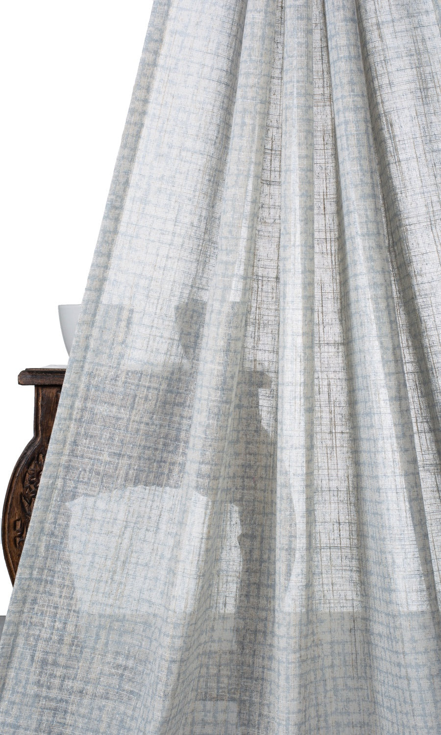 Checked Sheer Home Textile Fabric Material By the Yard (White/ Turquoise Blue)