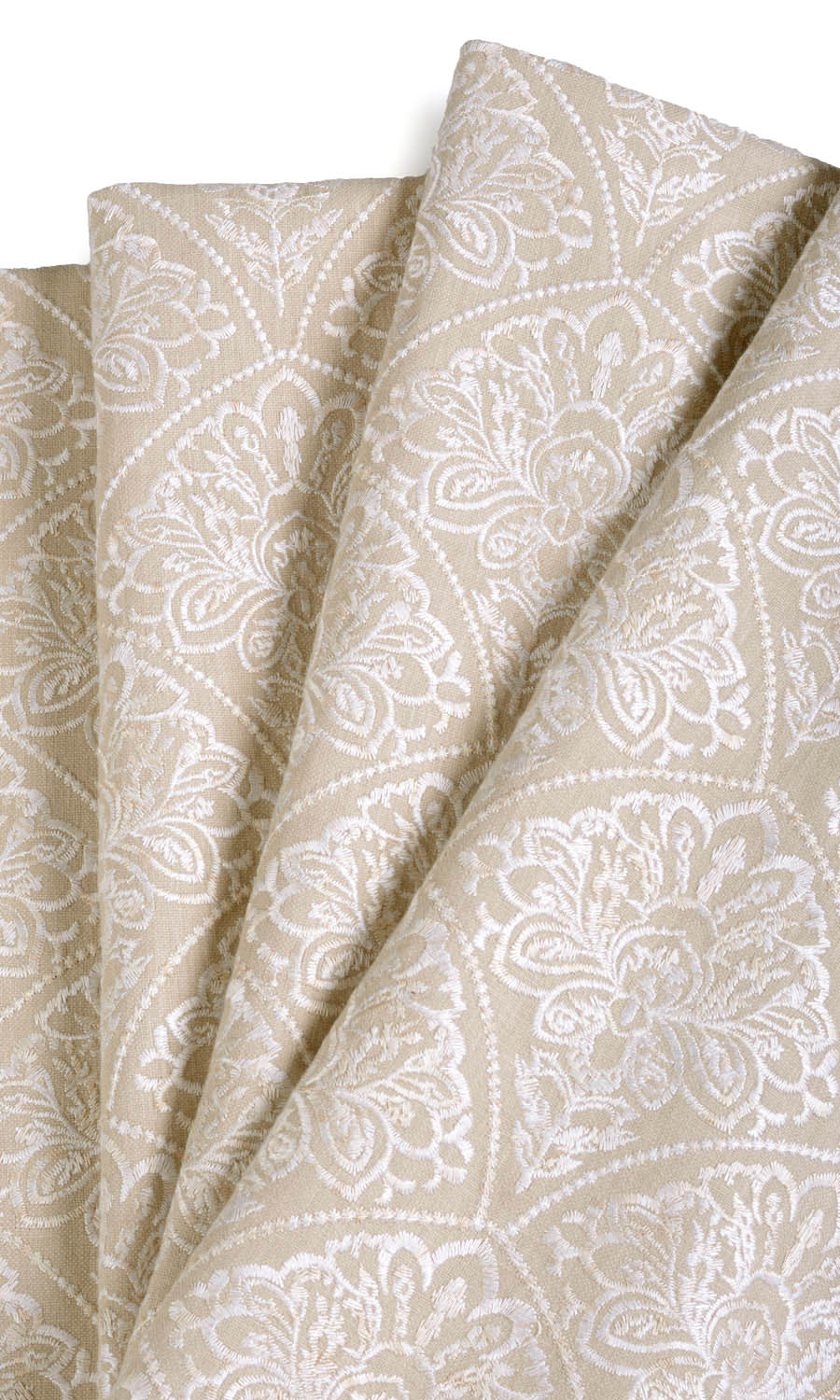 Embroidered Home Textile Fabric Material Sample (Oatmeal Beige/ White)
