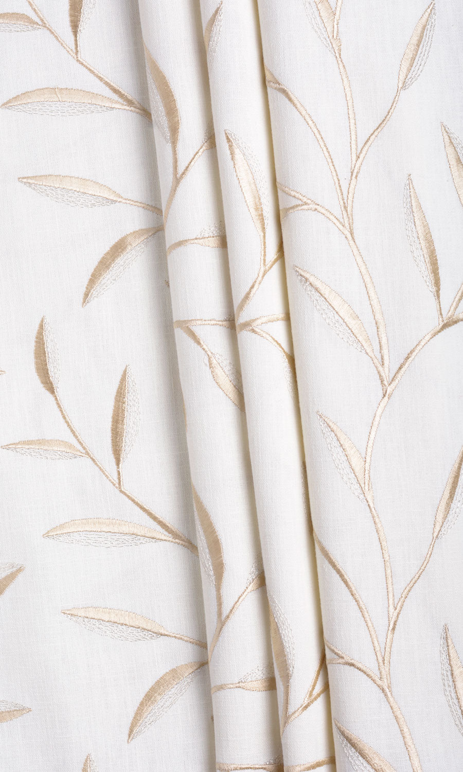 Floral Embroidery Fabric By the Yard for Curtains & Drapes (White/ Cream)