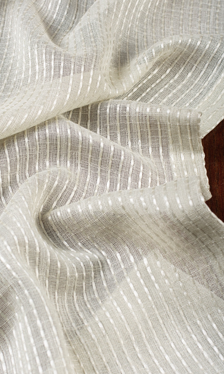 Striped Embroidery Sheer Free Fabric Material Sample (Gray)