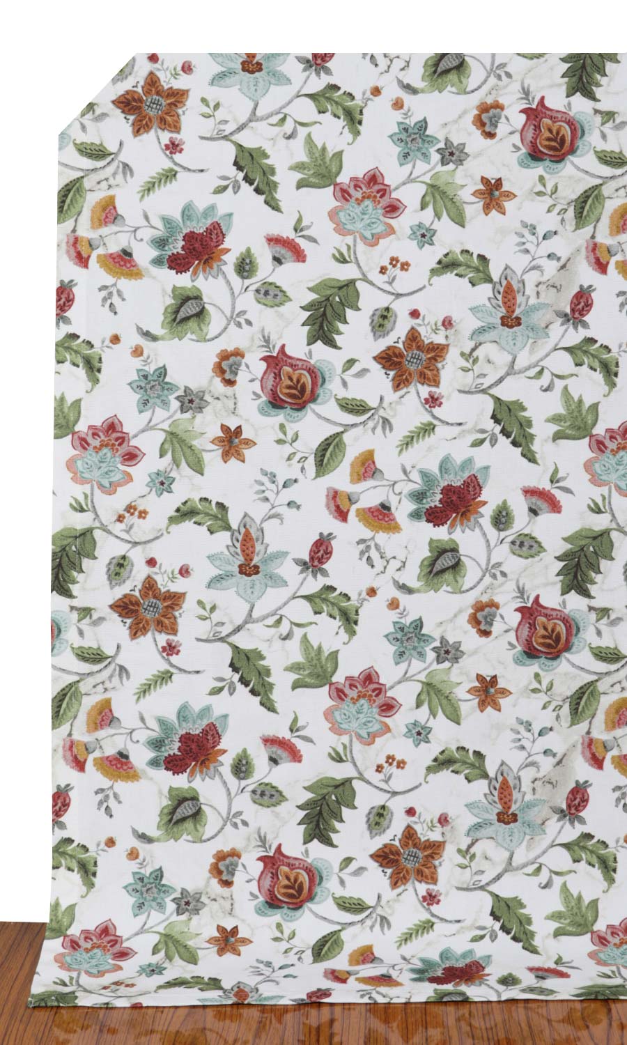 Floral Cotton Home Décor Fabric By the Yard (White/ Green/ Red)