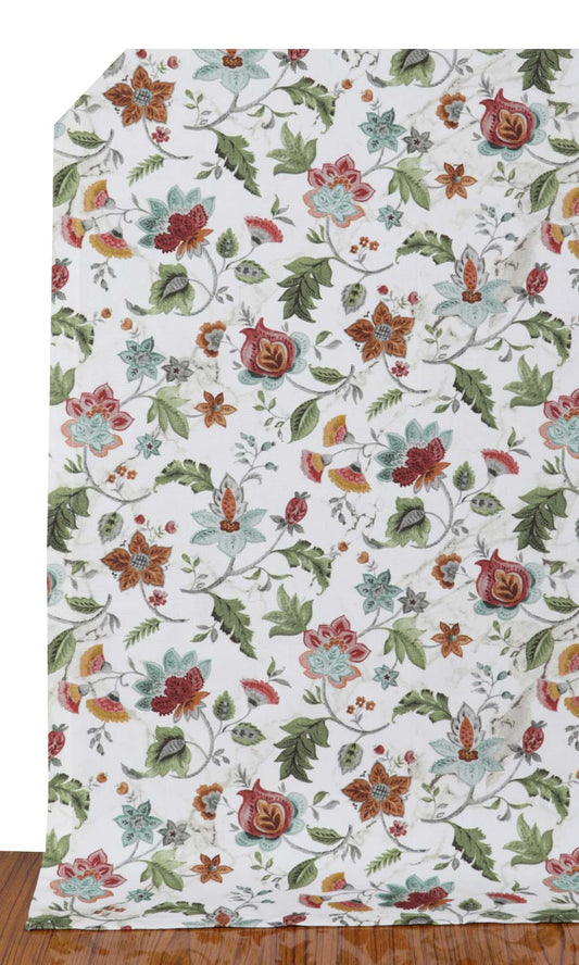 Floral Cotton Home Décor Fabric By the Yard (White/ Green/ Red)