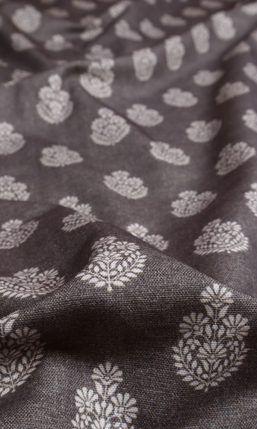 Floral Cotton Window Treatments Fabric By the Yard (Charcoal Grey)