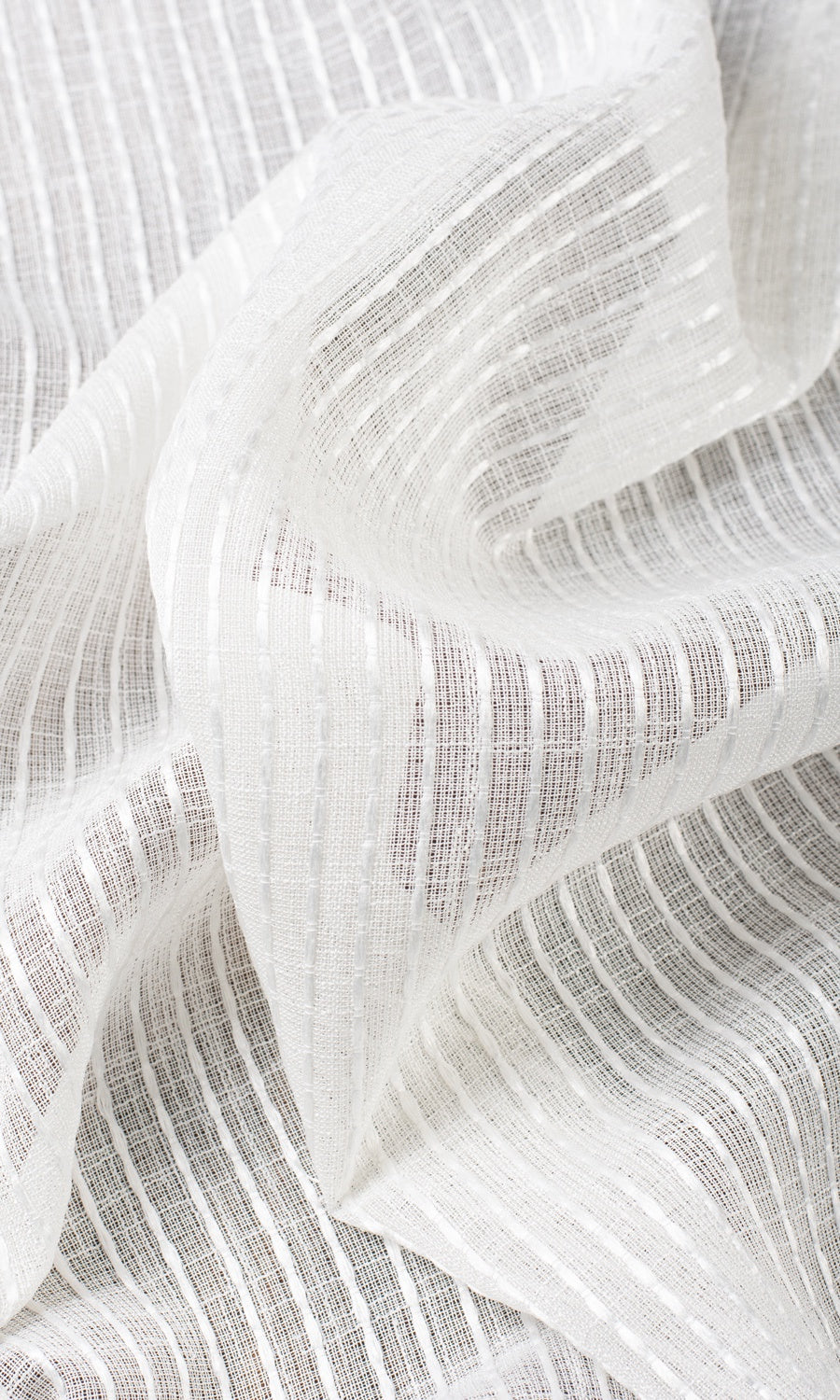 Embroidered Striped Sheer Window Treatments Fabric By the Yard (White)