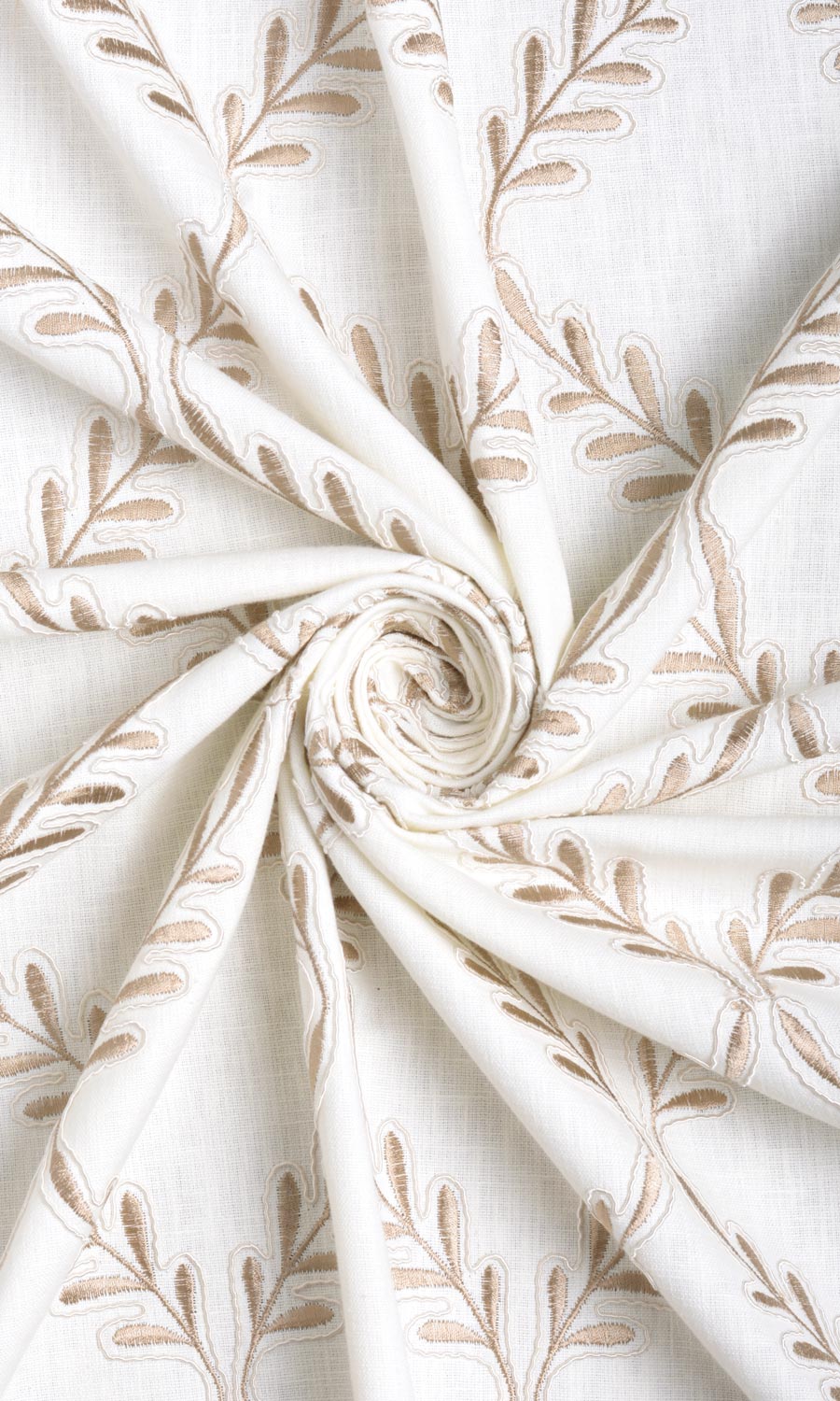 Poly-Linen Embroidered Fabric By the Yard for Curtains & Drapes (White/ Cream)
