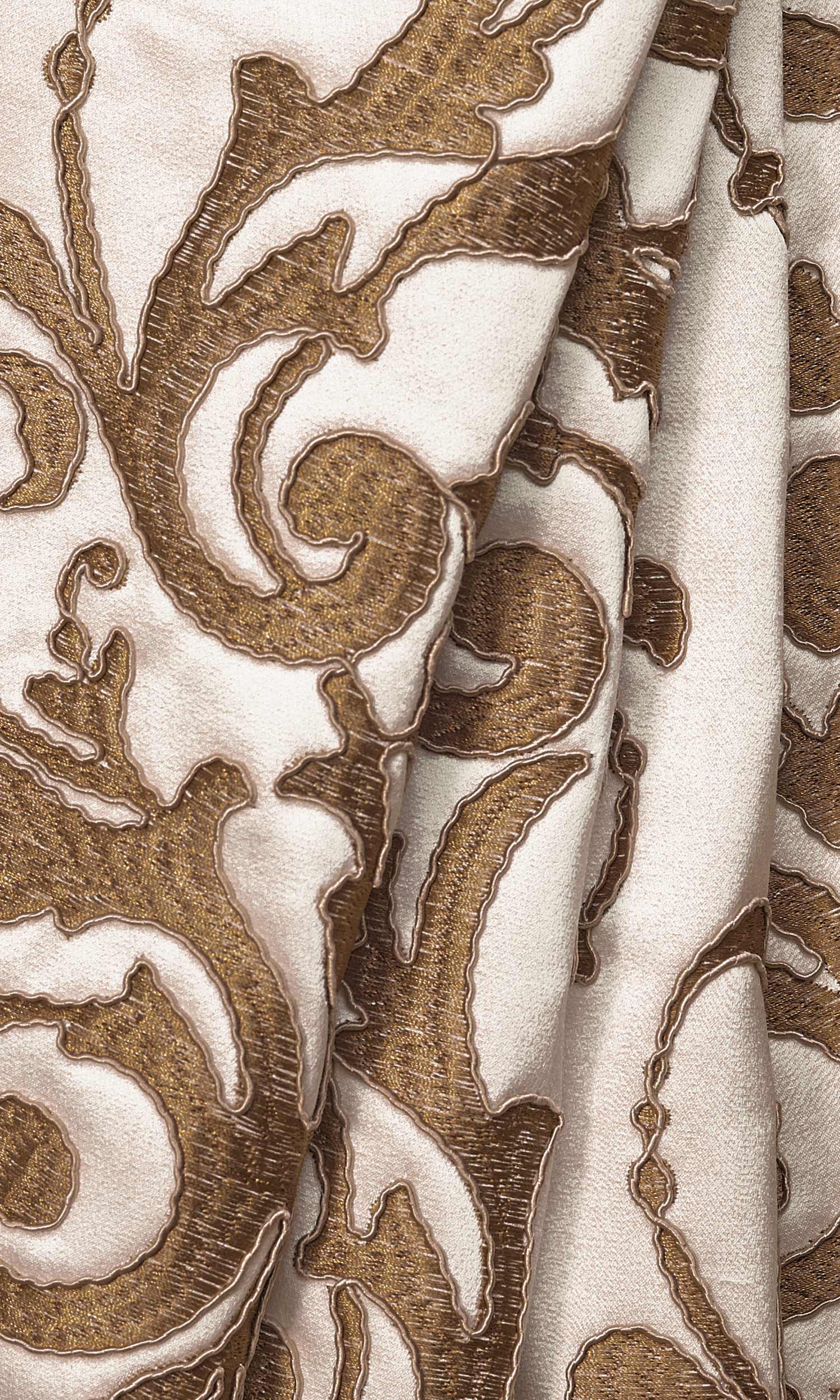 Damask Window Treatments Fabric By the Yard (White/ Brown)