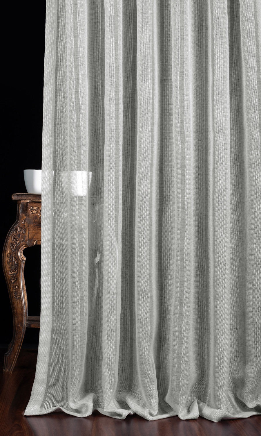 Textured Striped Sheer Window Treatments Fabric By the Yard (Grey)