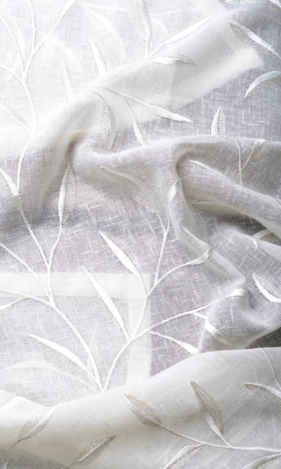 Sheer Floral Embroidery Fabric By the Yard for Curtains & Drapes (White/ Cream)