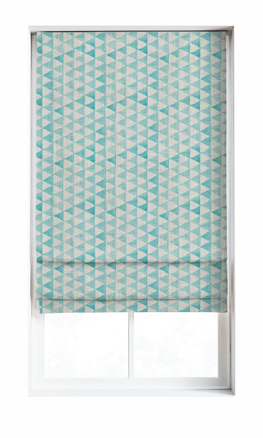 Triagonal Print Window Treatments Fabric By the Metre (Eggshell White/ Blue)