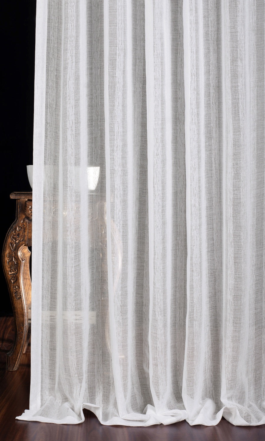 Striped Sheer Window Treatments Fabric By the Yard (White)