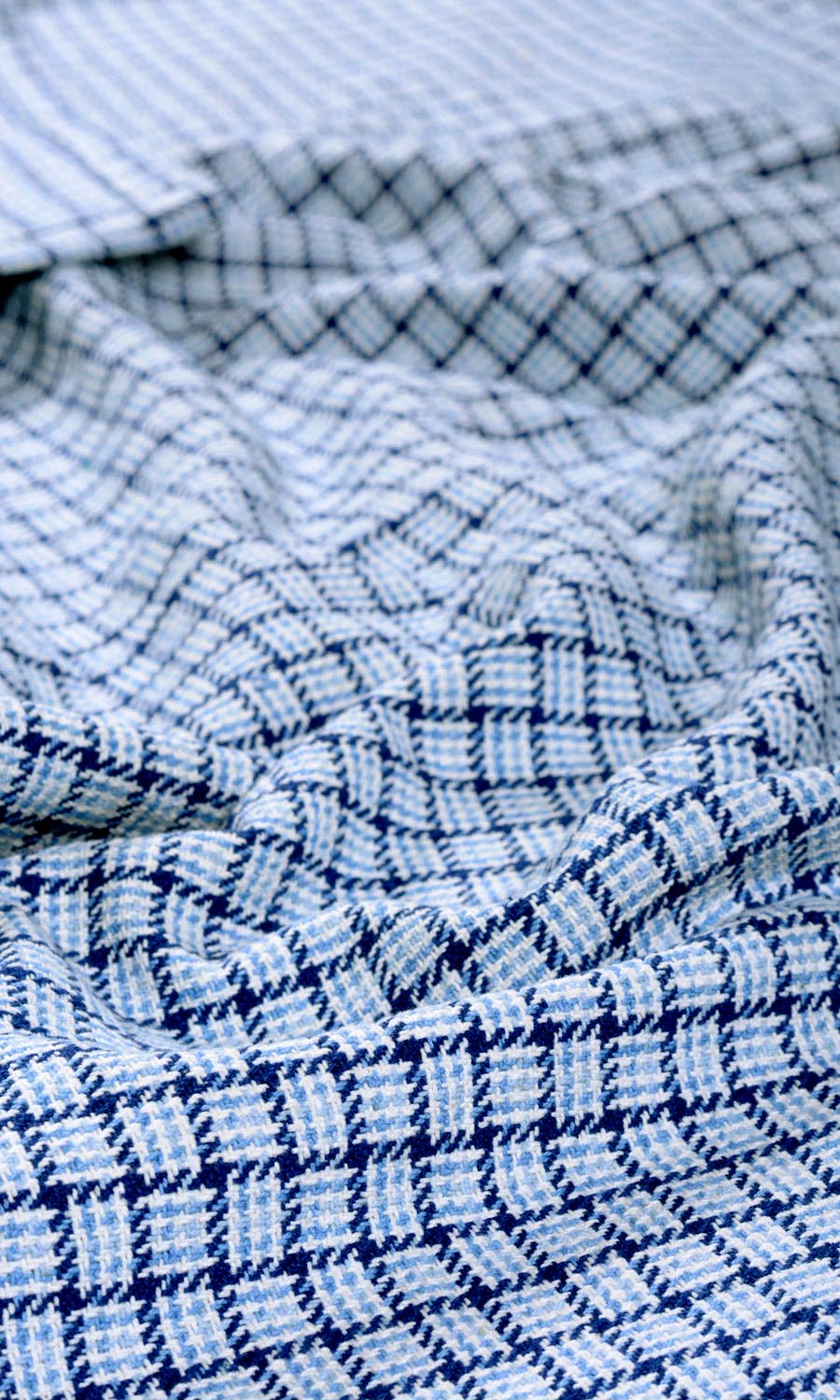 Basketweave Fabric Sample for Curtains & Drapes (Blue/ Sky Blue/ White)