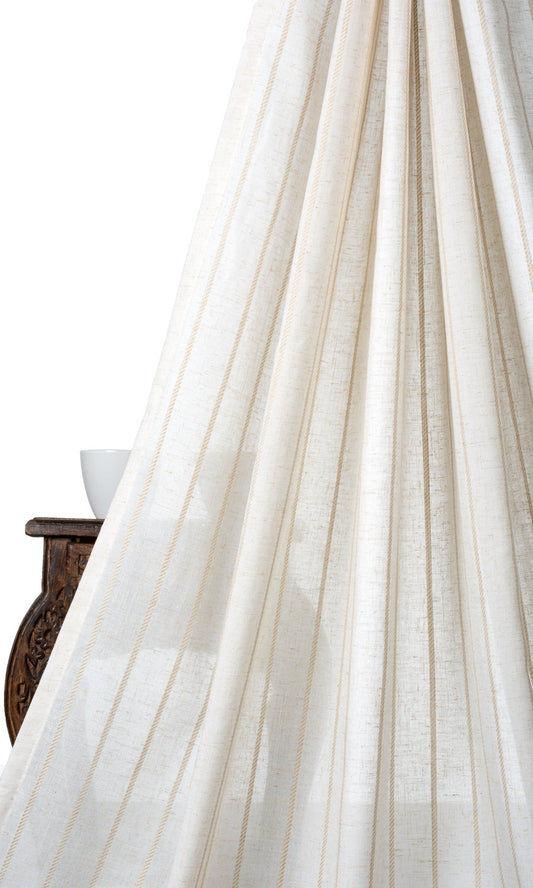 Striped Sheer Linen Blend Home Décor Fabric By the Yard (White/ Beige)