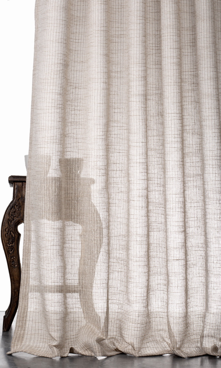 Checkered Sheer Window Treatments Fabric By the Yard (Beige/ Brown)