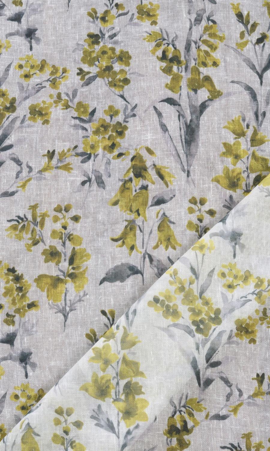 Sheer Floral Print Window Treatments Fabric By the Yard (Yellow/ Gray)