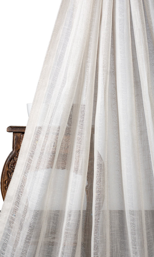 Striped Sheer Home Décor Fabric By the Yard (White/ Cream)