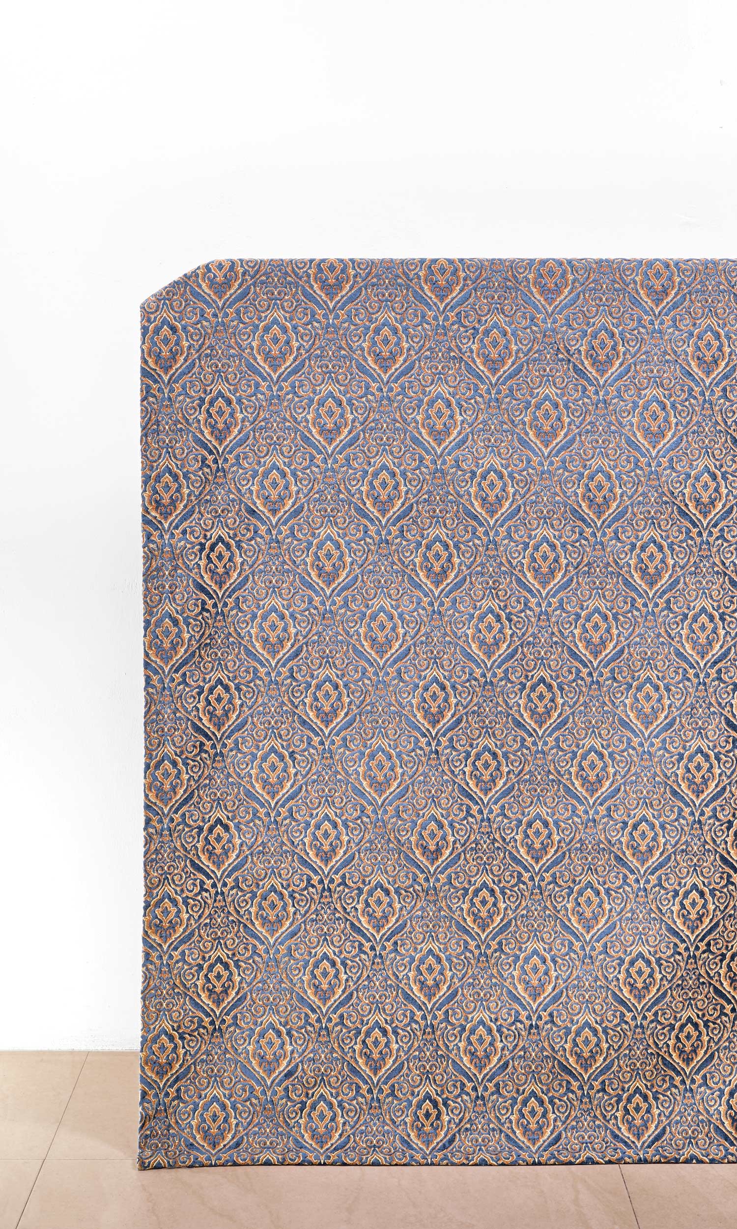 Damask Velvet Home Décor Fabric Sample (Beige/ Blue)