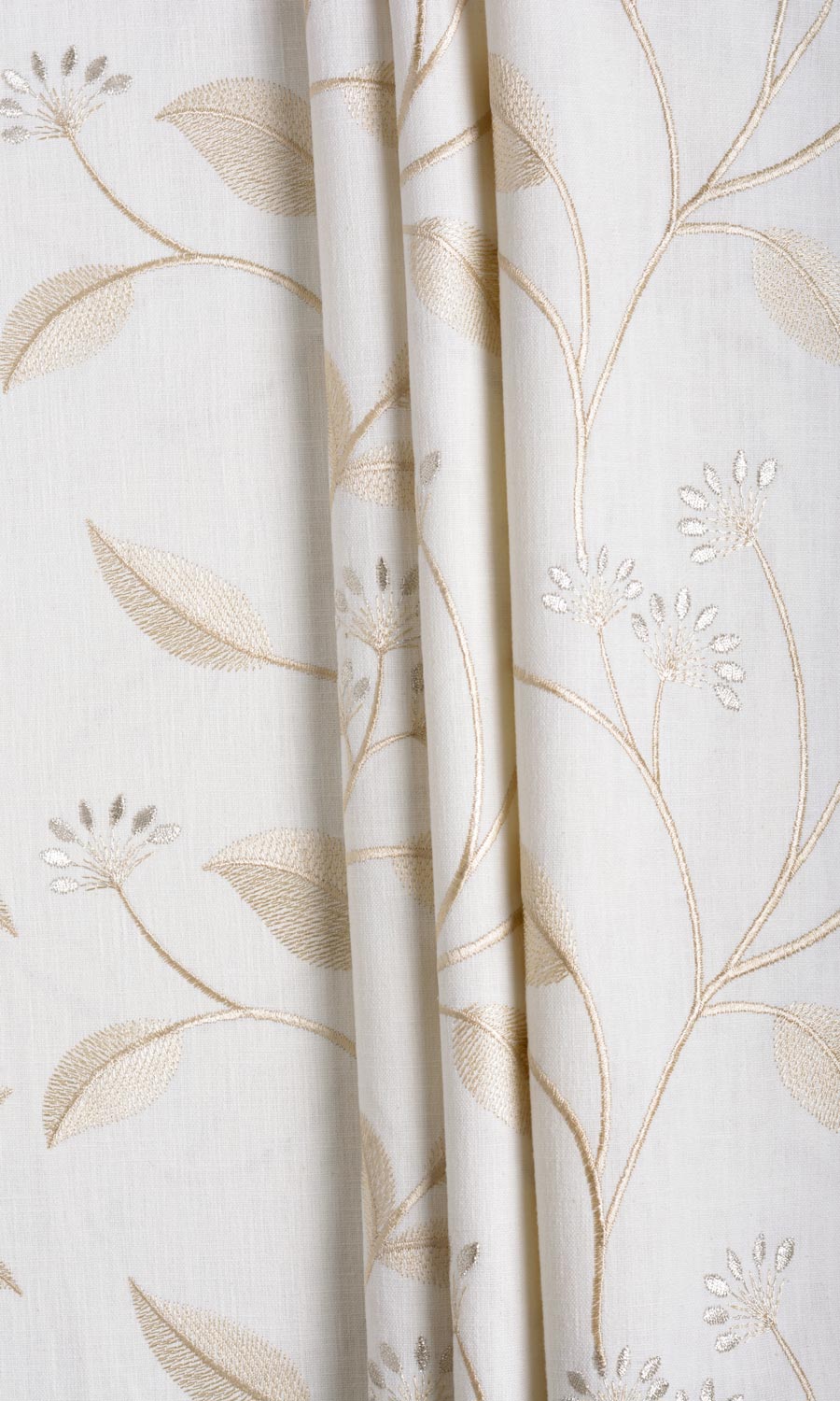 Floral Embroidery Fabric By the Yard for Curtains & Drapes (White/ Cream)