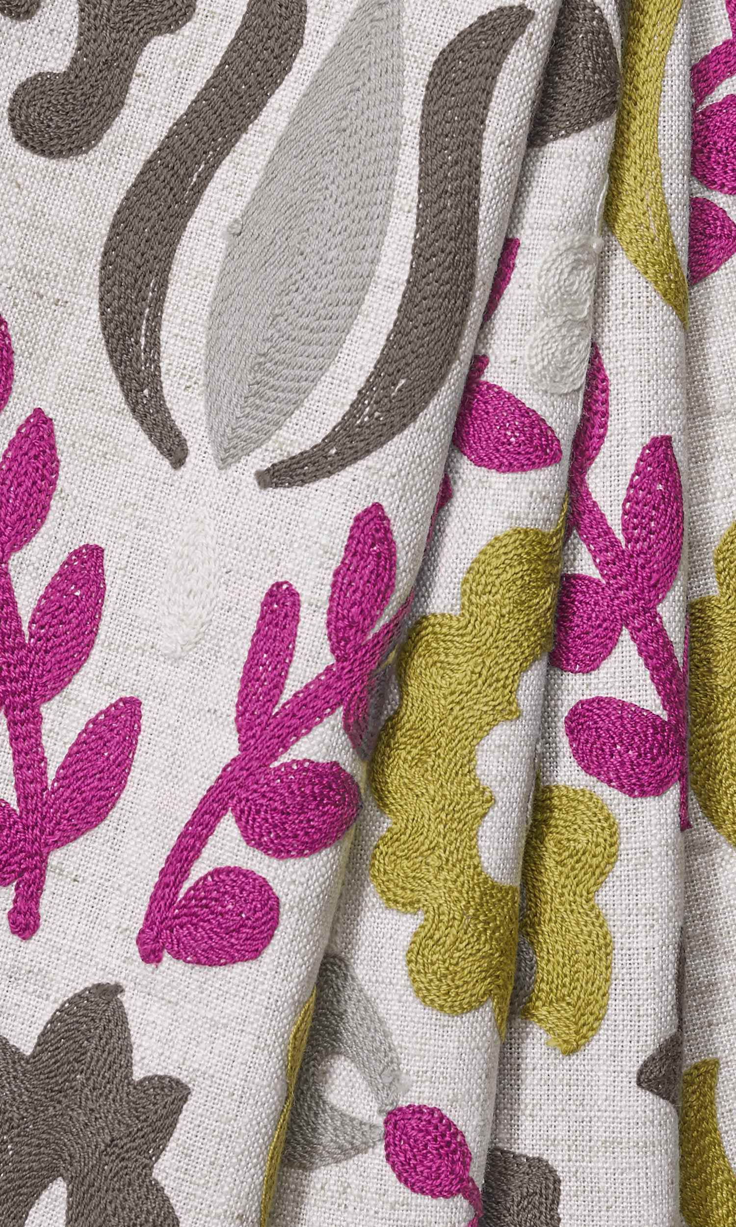 Floral Window Treatments Fabric By the Yard (White/ Magenta/ Gray/ Green)