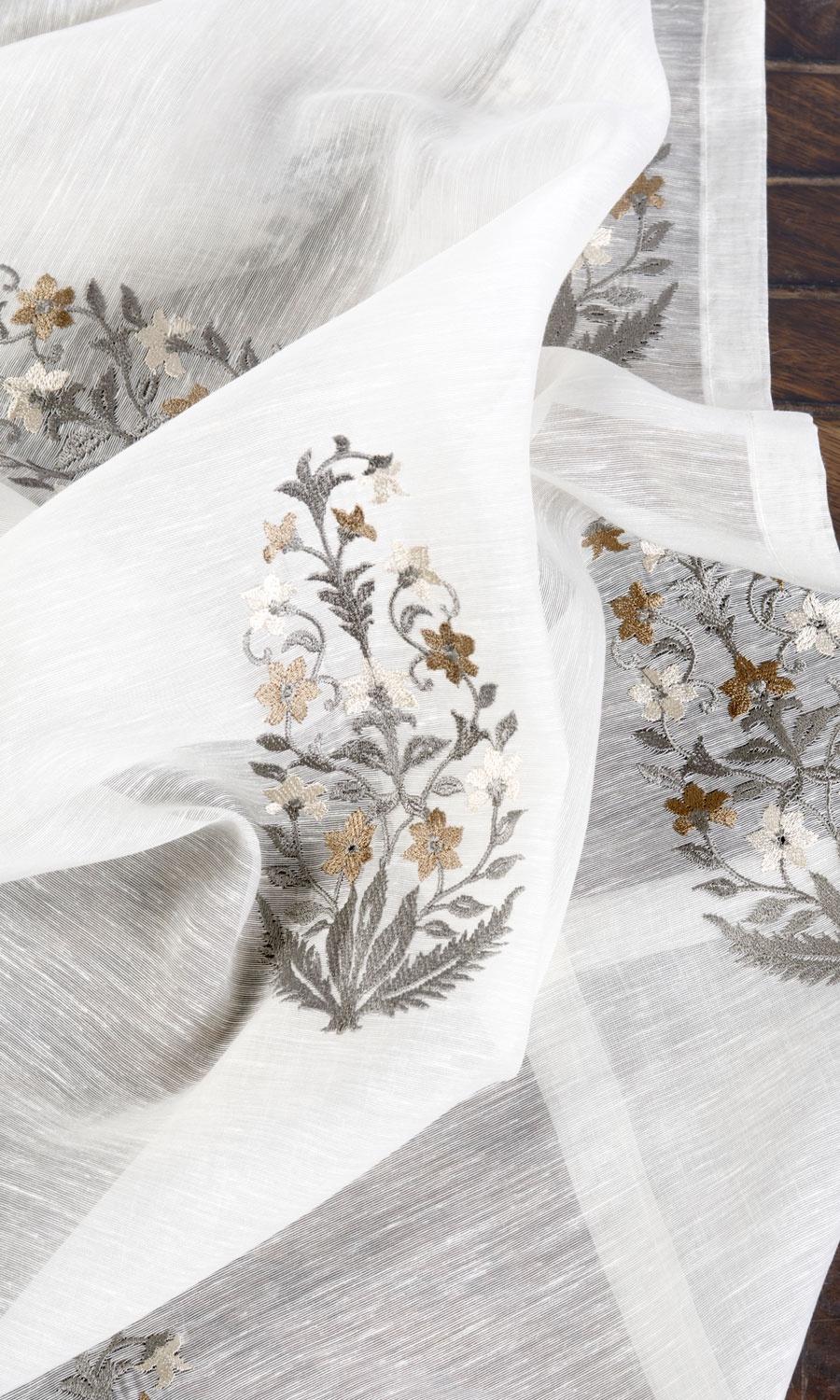 Floral Sheer Free Fabric Material Sample (White/ Grey/ Brown)