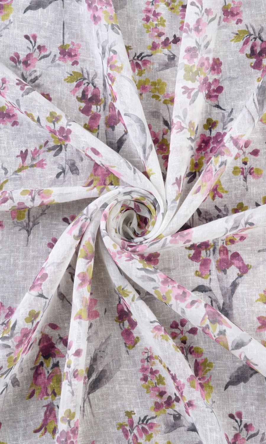 Sheer Floral Print Free Fabric Material Sample (Pink/ Grey)
