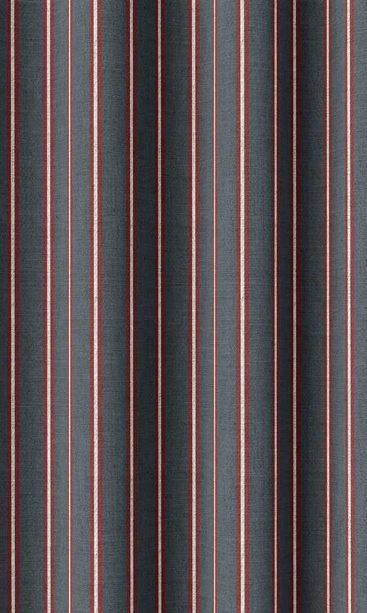 Striped Print Home Décor Fabric By the Yard (Slate Grey/ Red)