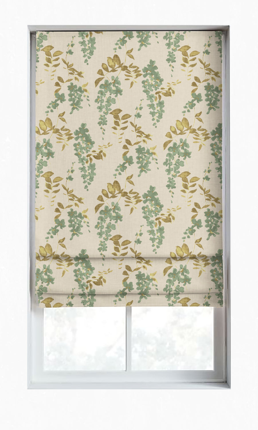 Dimout Floral Window Treatments Fabric By the Yard (Green/ Grey)