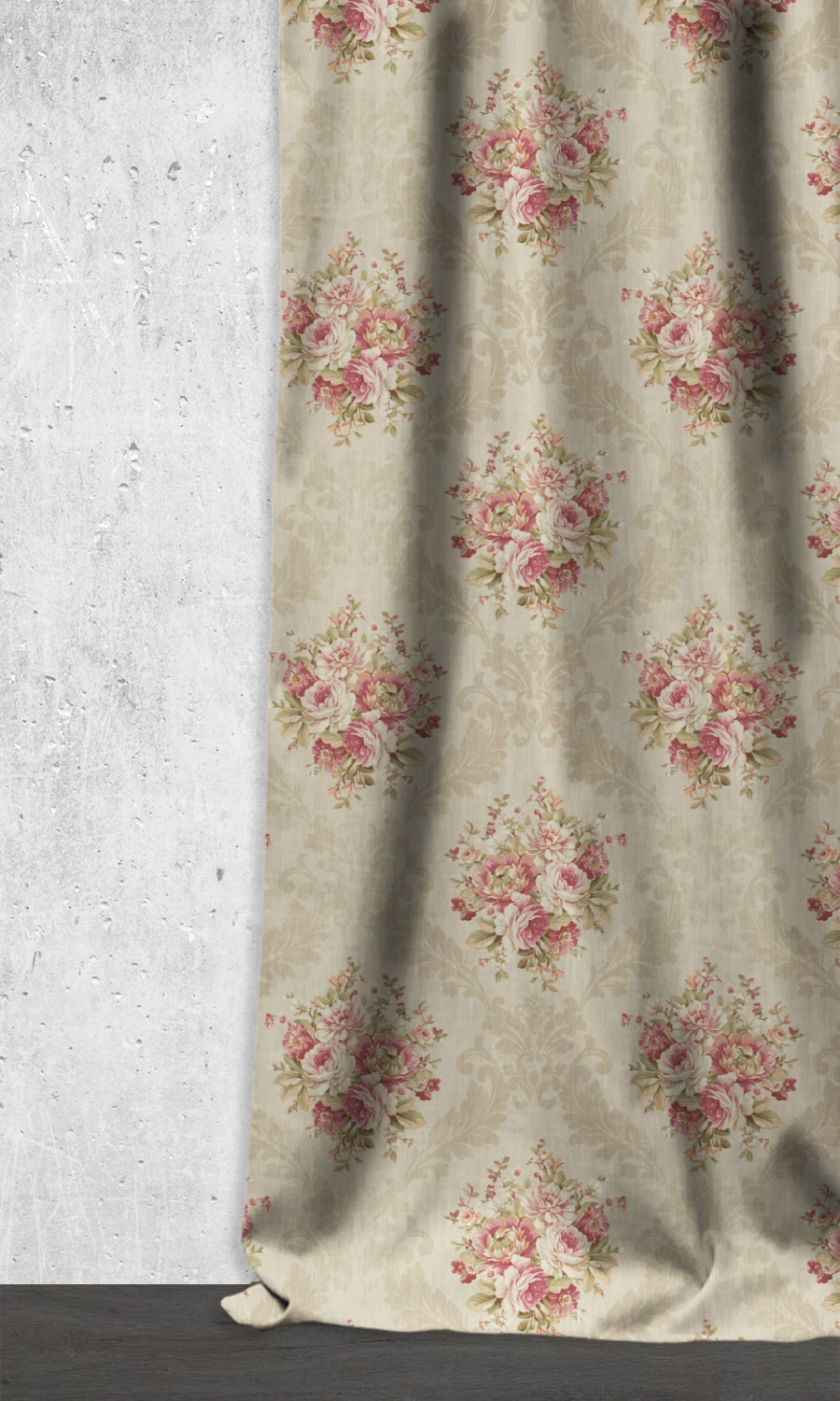 Dimout Floral Home Décor Fabric By the Yard (Pink/ Creamy-Beige)