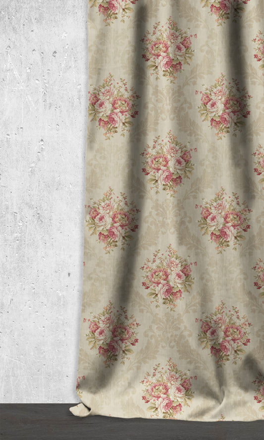 Dimout Floral Home Décor Fabric By the Yard (Pink/ Creamy-Beige)