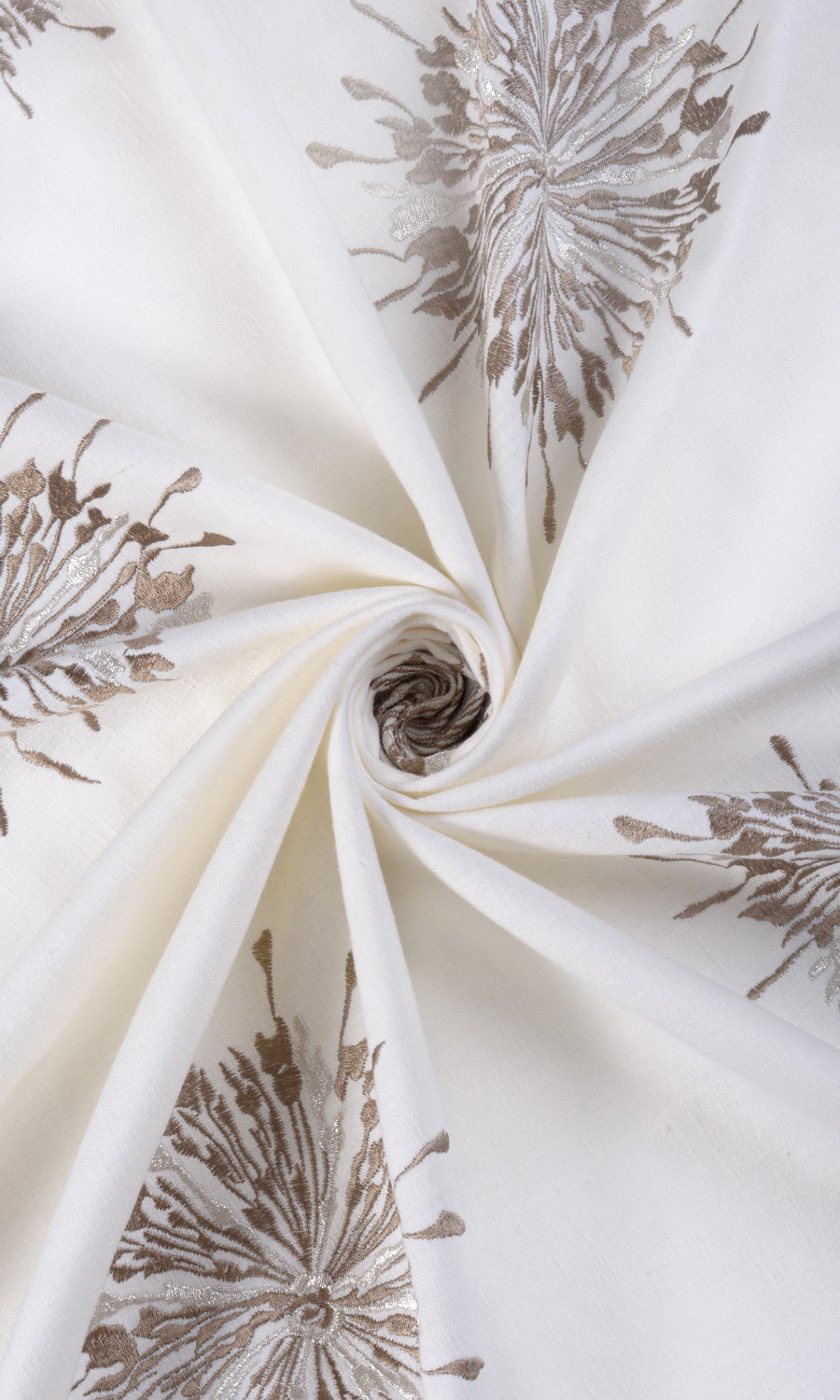 Sunburst Embroidered Home Textile Fabric Material Sample (White/ Coffee Brown)