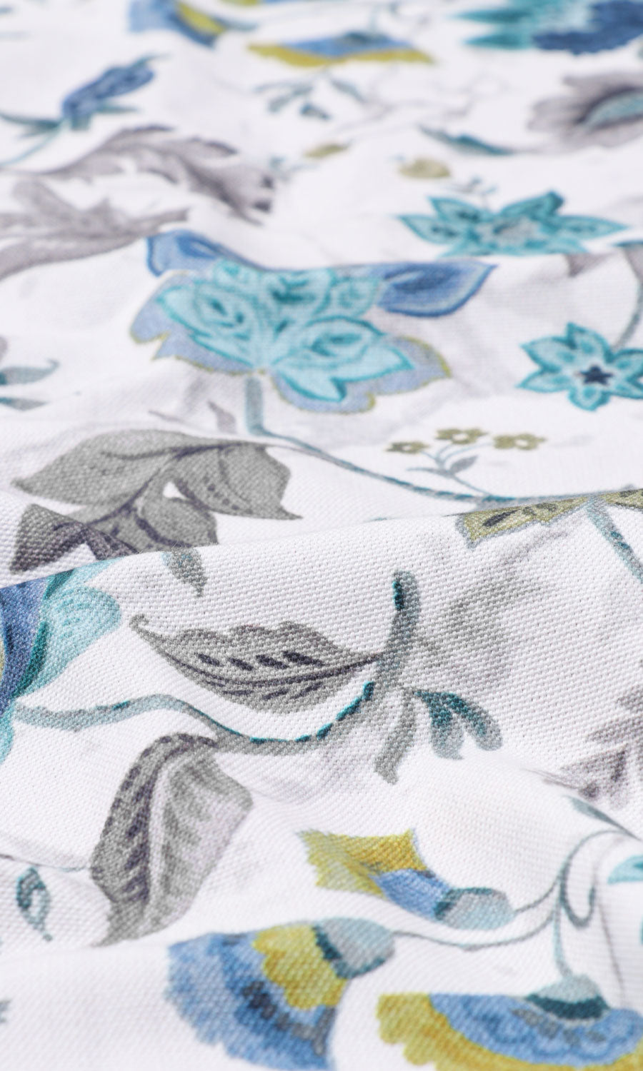 Floral Cotton Window Treatments Fabric By the Yard (Grey/ Blue)