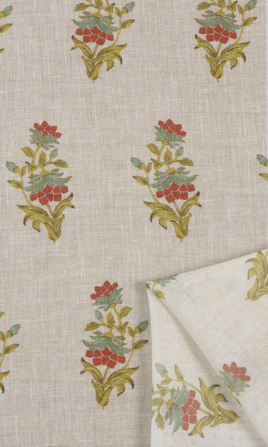 Sheer Floral Window Treatments Fabric By the Yard (Cream/ Red/ Blue)