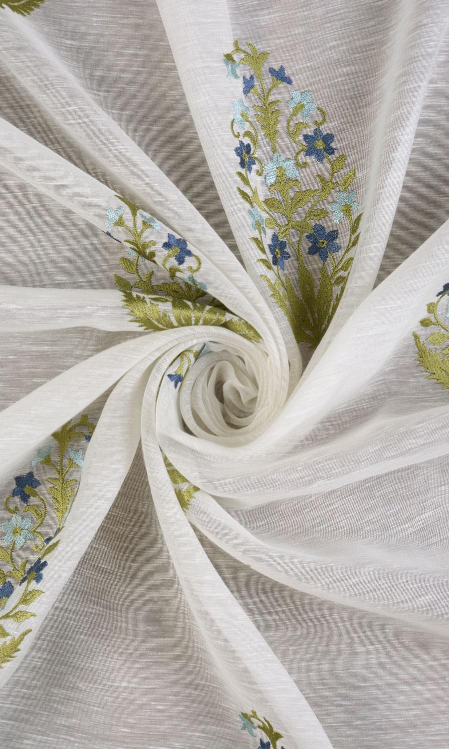 Sheer Floral Paisley Home Textile Fabric Material By the Yard (White/ Green/ Blue)