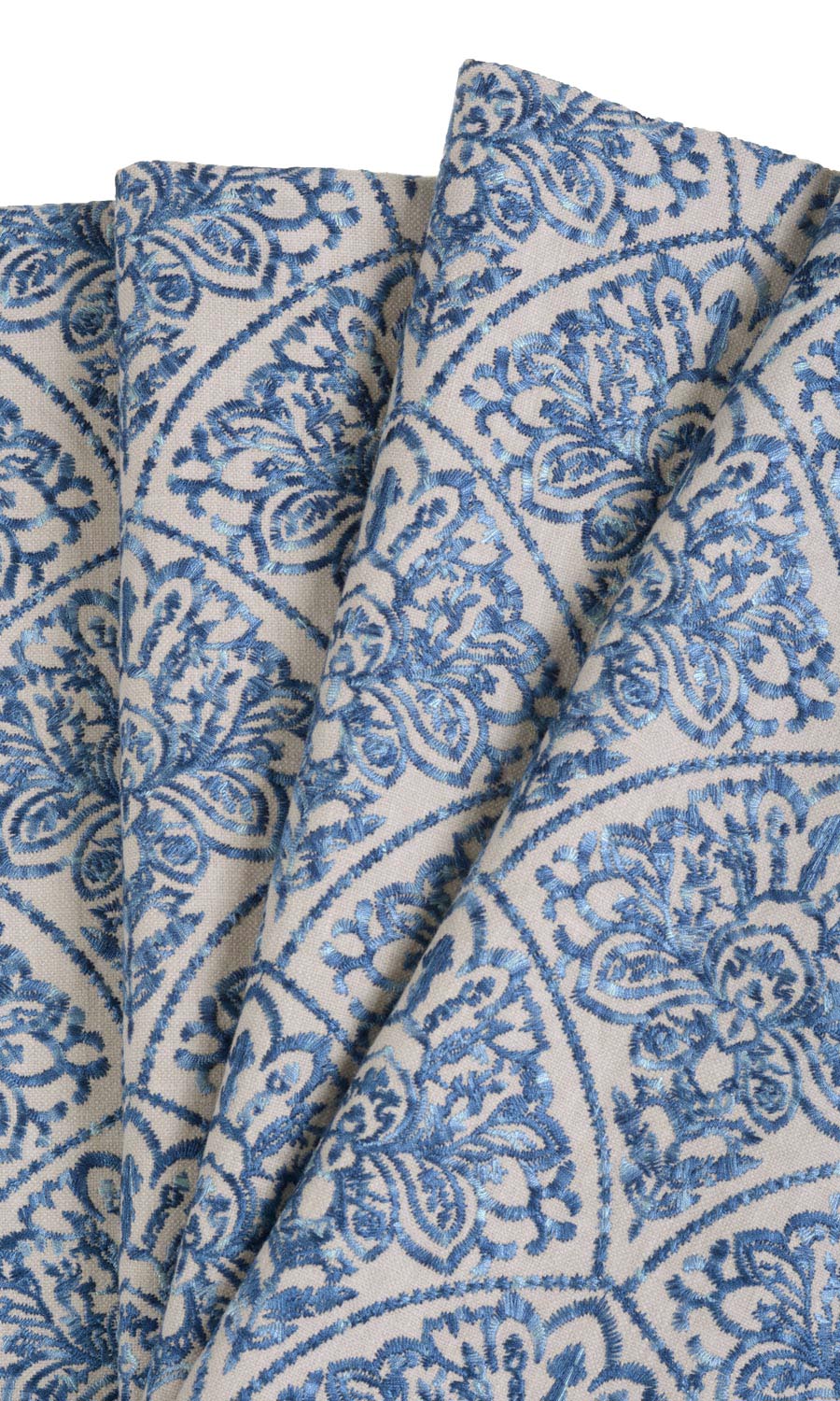 Embroidered Home Textile Fabric Material By the Yard (Pale Beige/ Ink Blue)