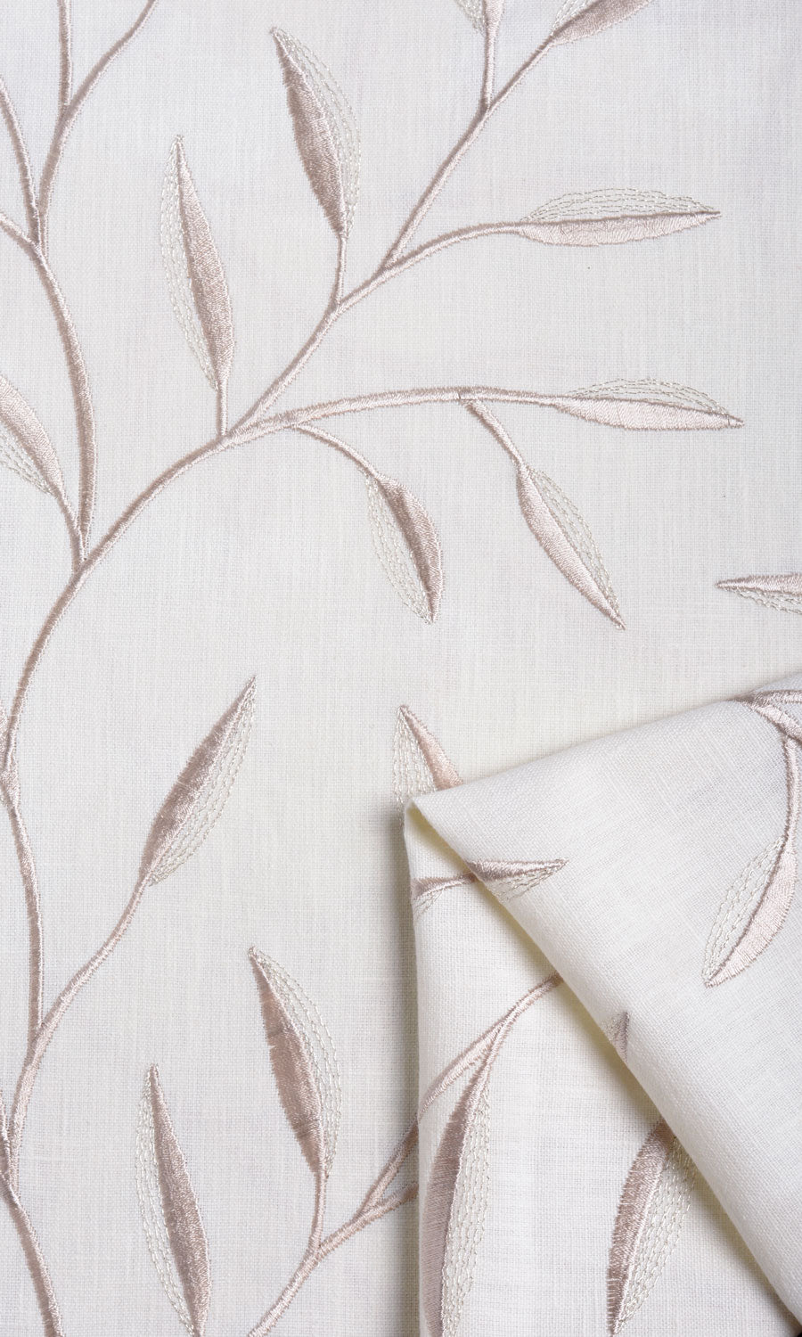 Floral Embroidery Fabric Sample for Curtains & Drapes (White/ Cream)