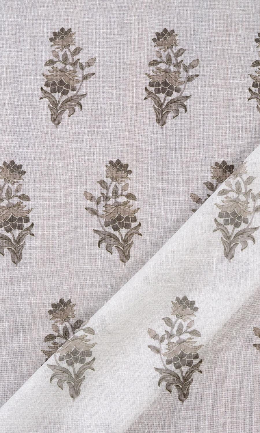 Sheer Floral Window Treatments Fabric By the Yard (White/ Greige)