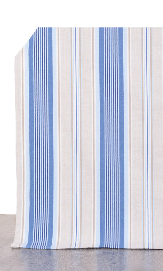Barcode Striped Pattern  Home Décor Fabric By the Yard (Blue/ Beige)