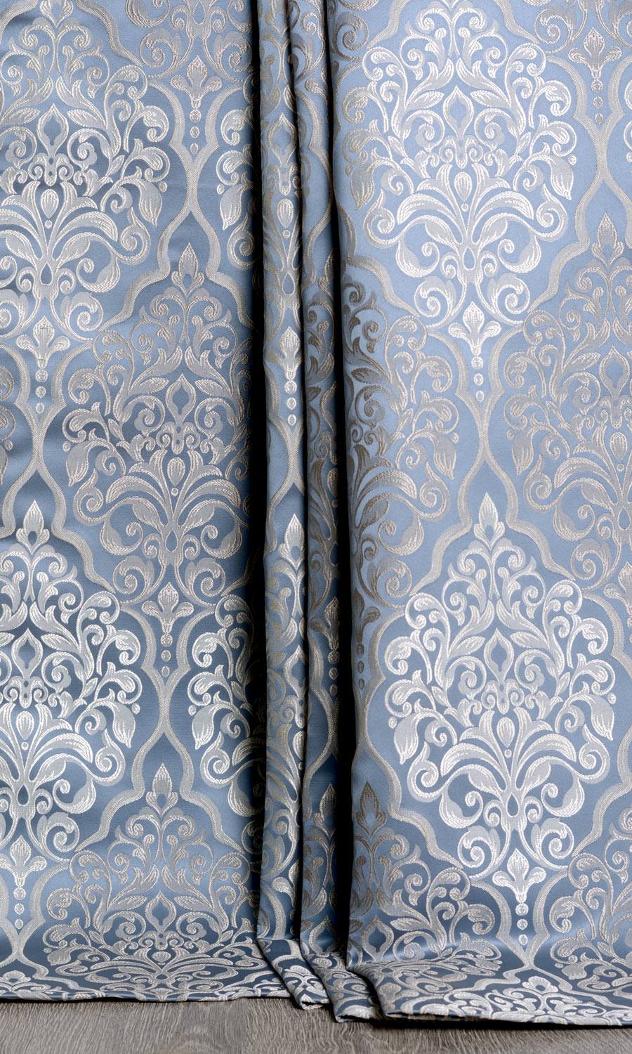 Damask Window Treatments Fabric Sample (Navy Blue/ White)