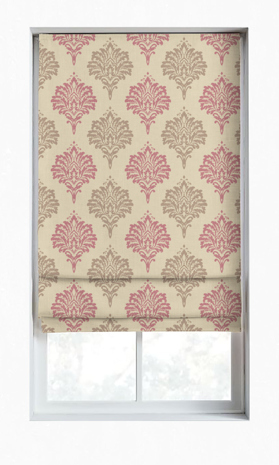 Dimout Damask Window Treatments Fabric By the Yard (Pink/ Grey/ White)
