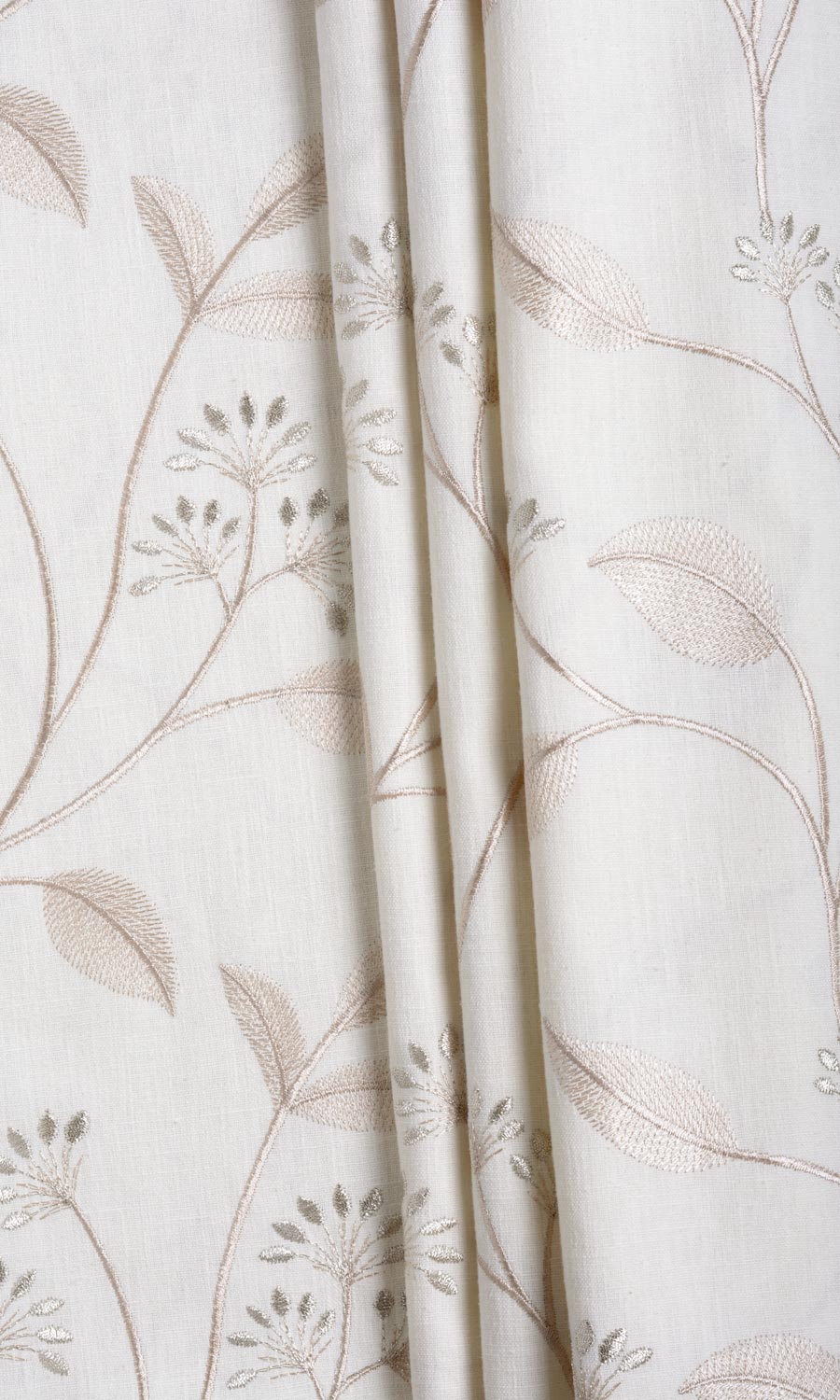 Floral Embroidery Fabric By the Yard for Curtains & Drapes (White/ Cream)