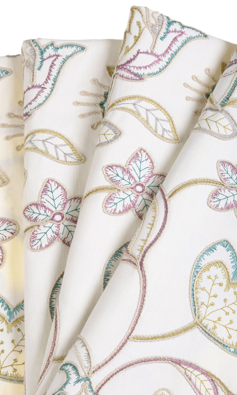 Vine Embroidered Fabric Material By the Yard (White/ Green/ Pink)