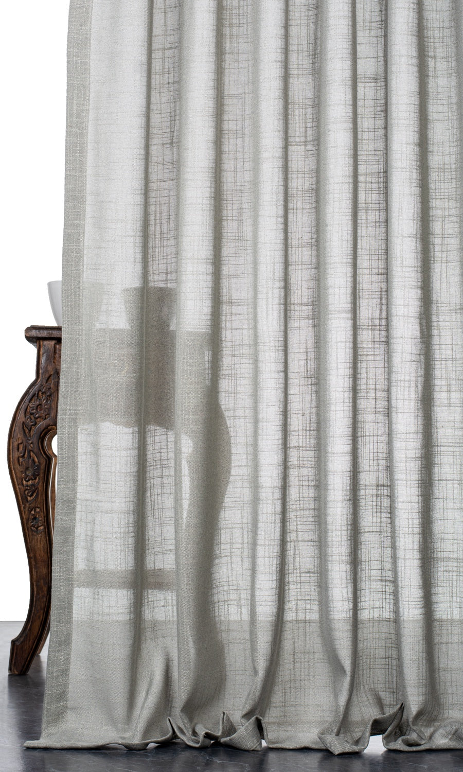 Textured Sheer Fabric Sample for Curtains & Drapes (Green-Grey)