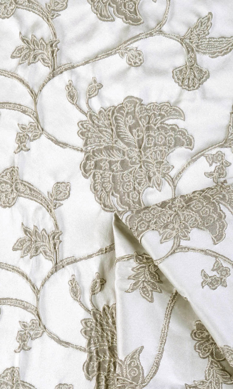 Floral Free Fabric Material Sample (White/ Silver/ Gray)
