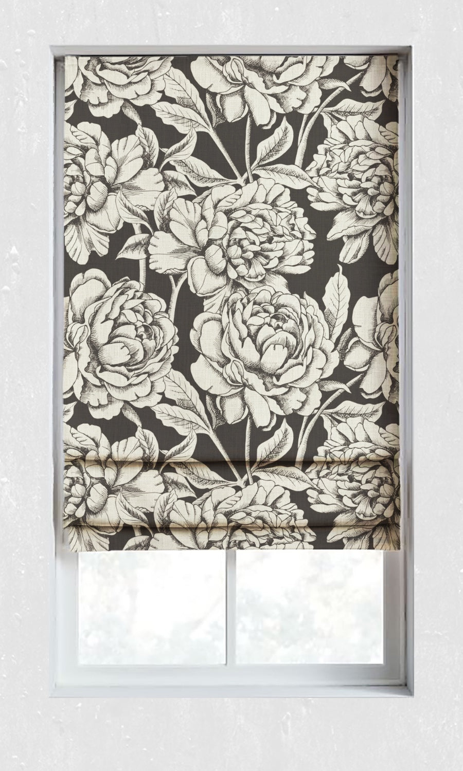 Floral Print Window Treatments Fabric Sample (Black/ Milky White)