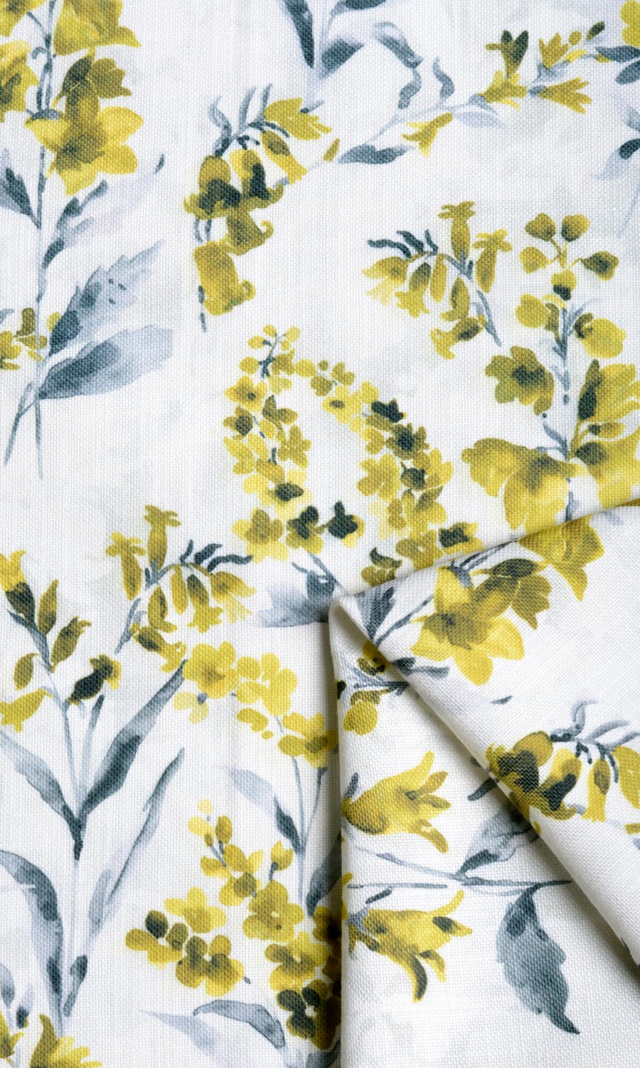 Floral Print Fabric Material By the Yard (Yellow/ Gray)