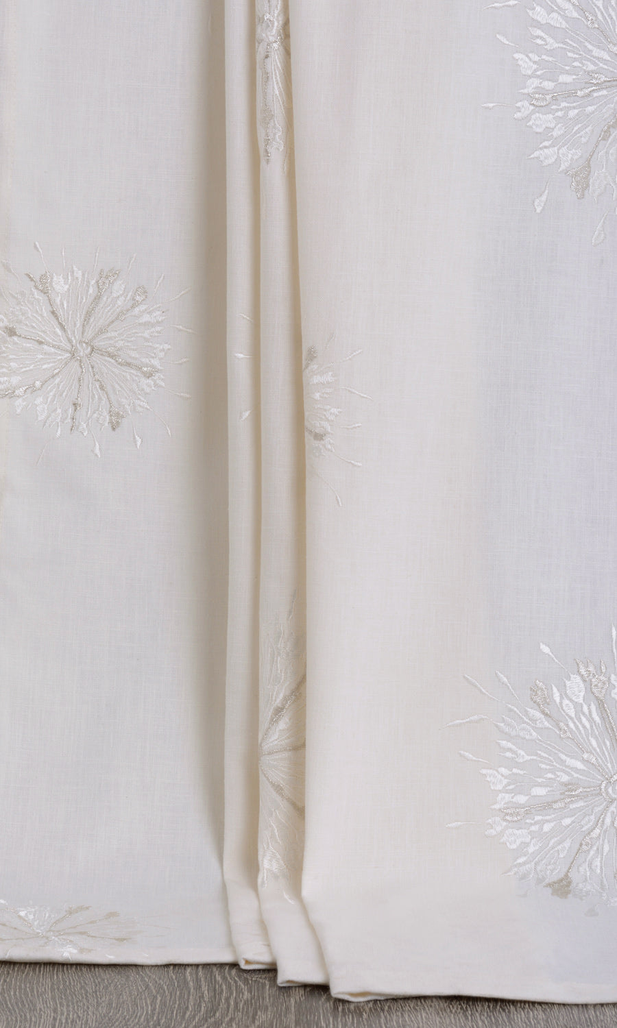 Sunburst Embroidered Home Textile Fabric Material Sample (White/ Pale Gray)